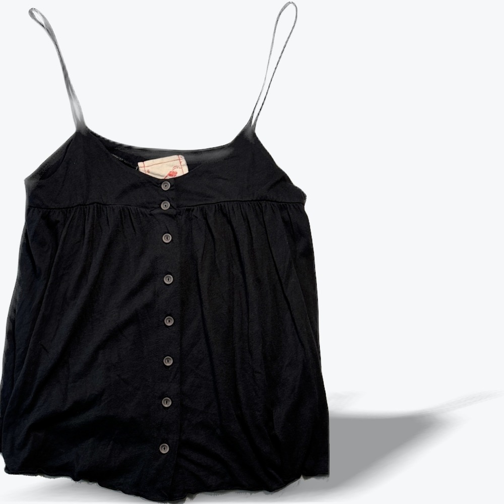 Daftbird Babydoll Camisole Tank Top Black Button Front Cotton Modal USA Small